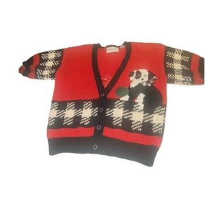 Sharon Young vtg puppies sweater ramie/cotton sz Medium short sleeve cardigan